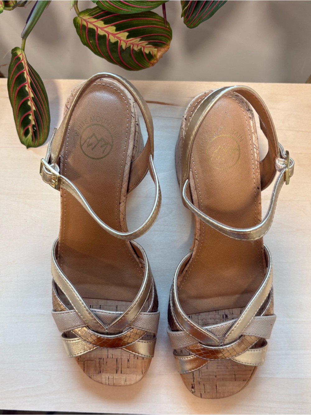 White Mountain Metallic Gold and Tan Slingback Sandals